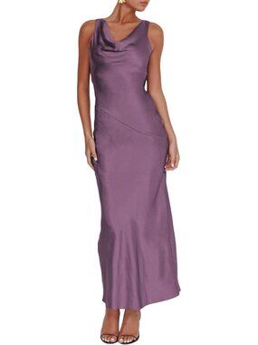Women's Purple Cowl Neck Summer Satin Backless Sleeveless Elegant Maxi Dress